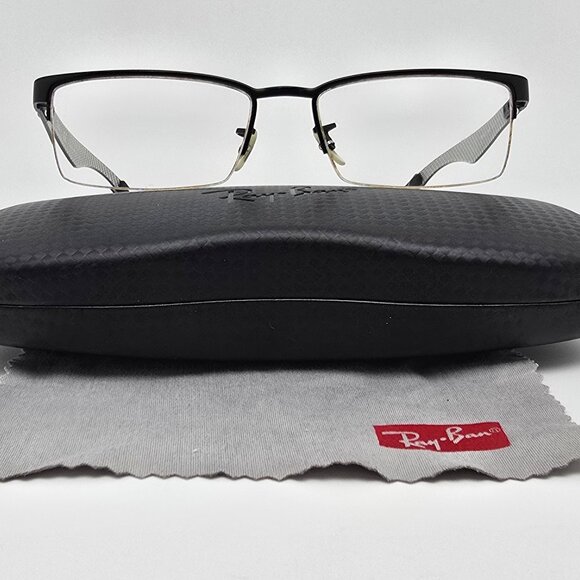 Ray-Ban RB8412 2503 Matte Black Carbon Fiber Semi-Rimless Eyeglasses Frame 54mm - Picture 1 of 16